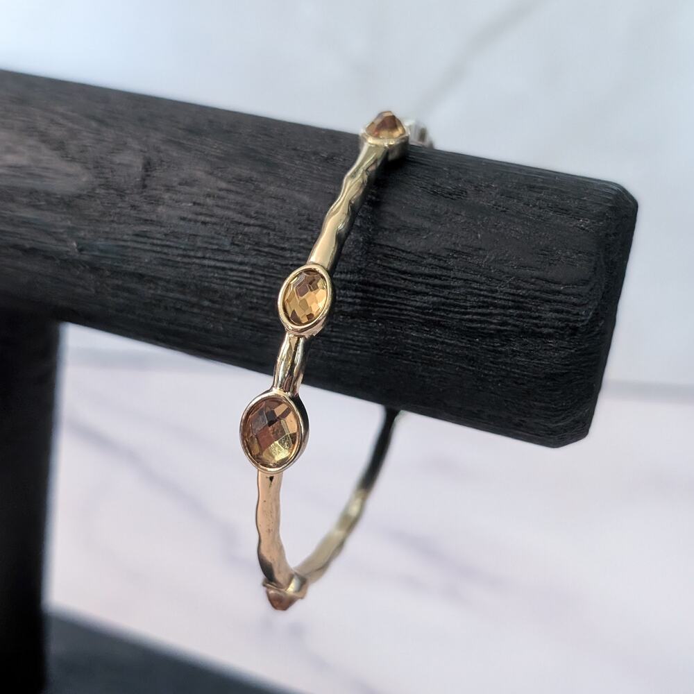 Gold Tone Bracelet - Bangle with Orange Accents - One Missing